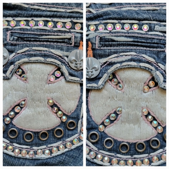 Laguna Beach Embellished Low Rise Straight Skinny Jewel Studded Jeans - Picture 12 of 13